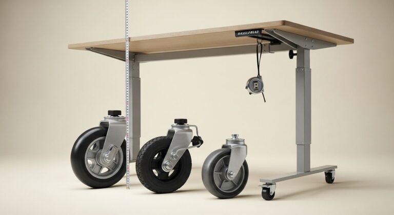 升降桌裝輪子會變晃嗎？挑選「帶煞工業輪」的 3 個重點與安裝後的高度計算公式