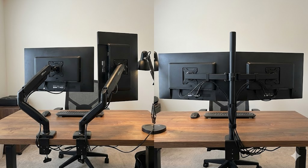 單柱與雙臂螢幕支架比較