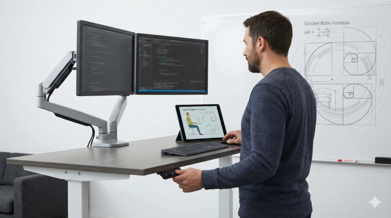 升降桌高度怎麼調？工程師必看的「螢幕支架」配置與坐站黃金比例公式